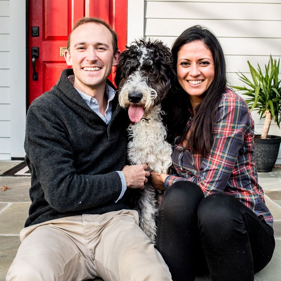 Davey Quinn with his wife Courtney and their dog August